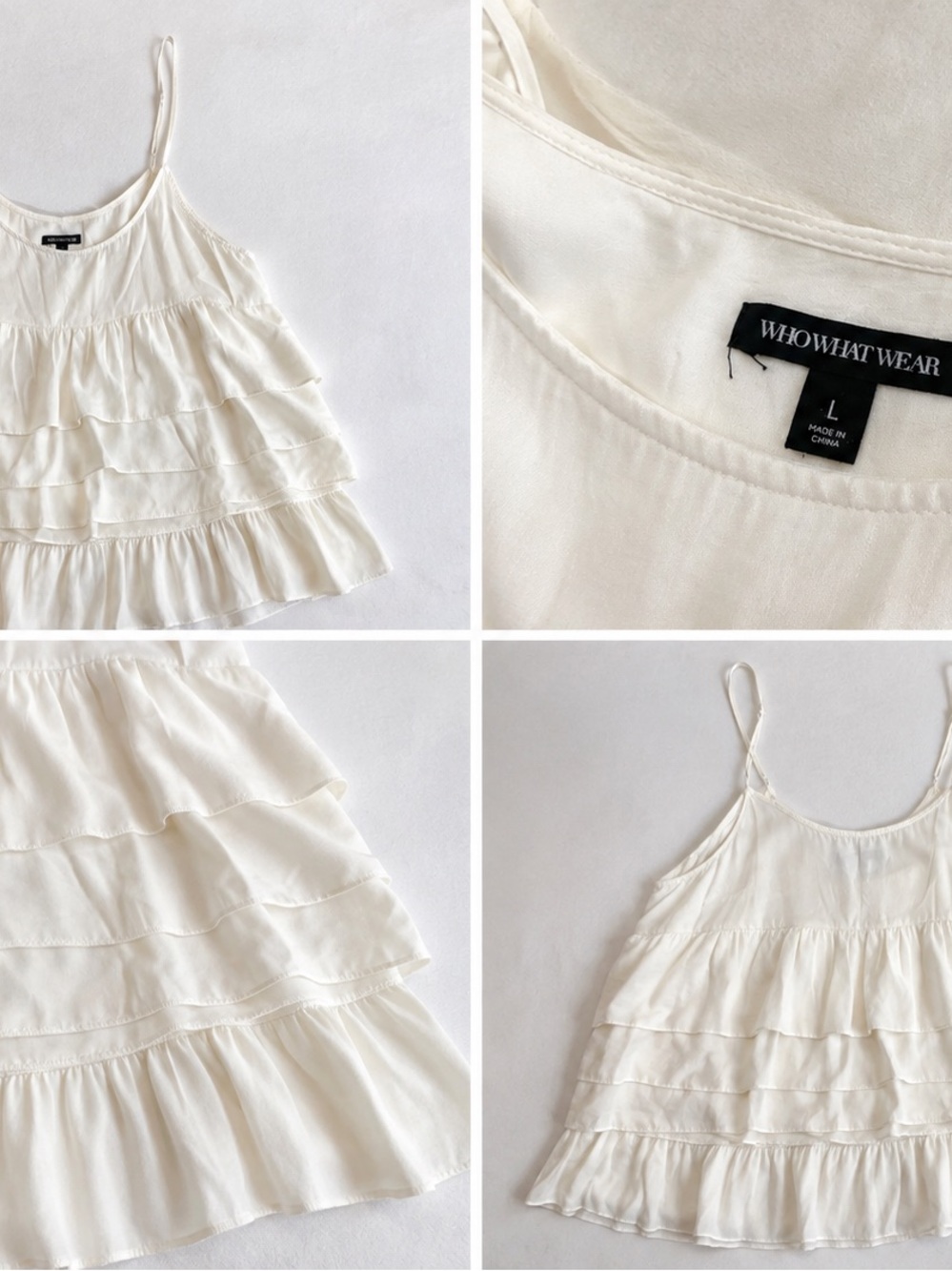 Who What Wear Cream Tiered Ruffle Cami Top